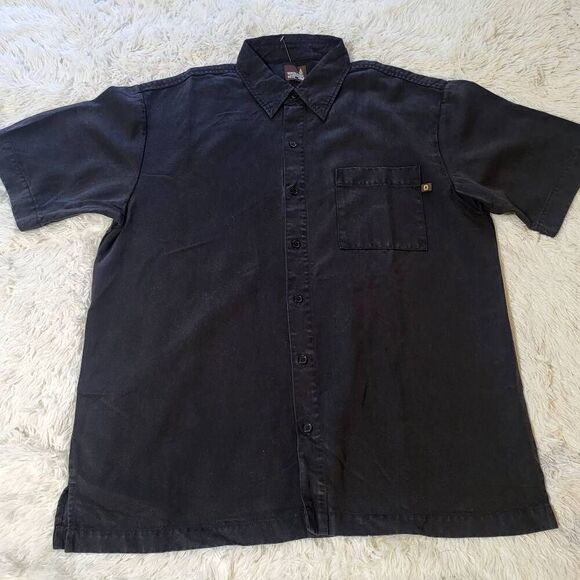 Weekendz off Men's short sleeve button-down black tencel casual pocket shirt L - Picture 1 of 5